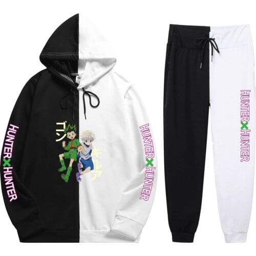 New Unisex 2 Pieces Sets Anime Hunter X Hunter Print Autumn Summer Cotton Patchwork Thin Hoodie+Patchwork Pants Fashion Cute