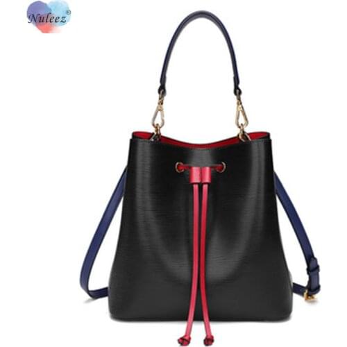 Nuleez Genuine Leather Bucket Bag Women Water Ripple Pattern Luxury Cross-Body Bag Classical