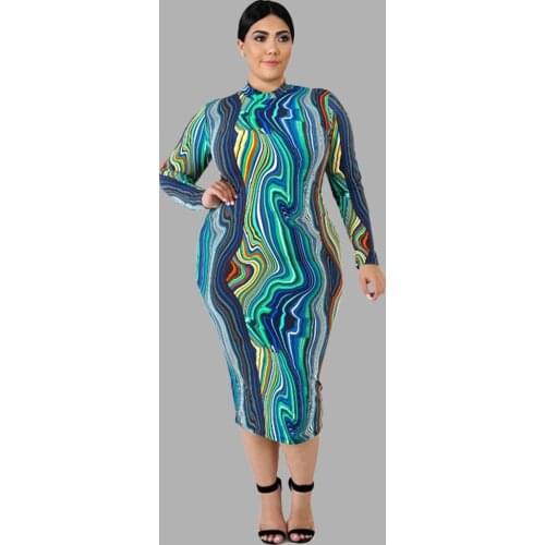 Autumn Office Lady Plus Size Dress Womens Round Neck Long Sleeve Dress Multicolor Dresses Slim Fitting Wholesale Dropshipping