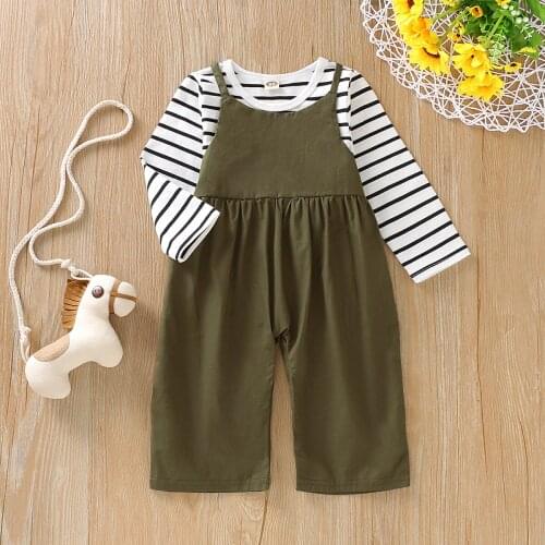 Autumn Kids Clothes Summer Baby Girl Outfit Suspenders Striped Vogue Clothes Fashion Baby Clothes Long Sleeve Casual Style Loose