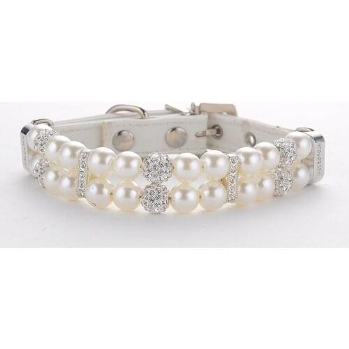 Pet PU Jewelry Decoration Collar Dog White Pearl Collar Handmade Wire Rope Cat Collar Black Beads Collar Accessories for Puppy