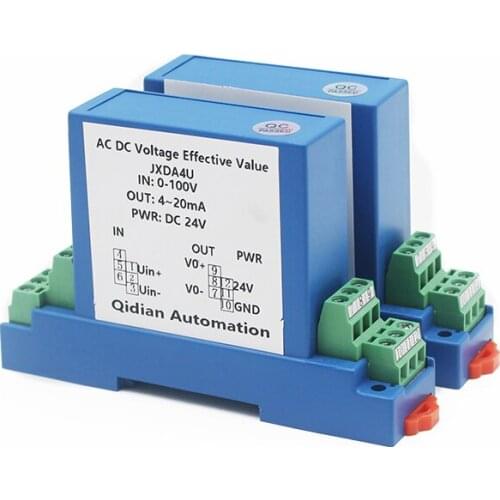 JXDA4U DC Voltage Transducer DC 0-10V/50V/100V/300V/500V/1000V input DC12V 24V Power Supply Analog Signal 4-20mA Converter