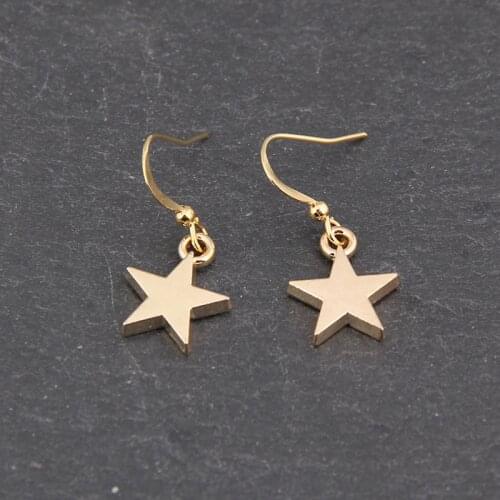 Simple Trendy Golden Stainless Steel Star Pendant Women Stud Earrings Necklace Neck Chain Choker Collier Set Fine jewelry Gifts