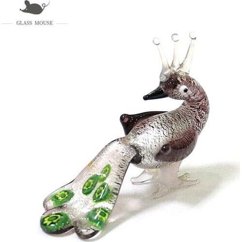 Silver Foil Ccraft Deep Purple Glass Peacock Figurines Cute Vivid Miniature Birds Animal Ornaments Holiday Party Gifts For Kids