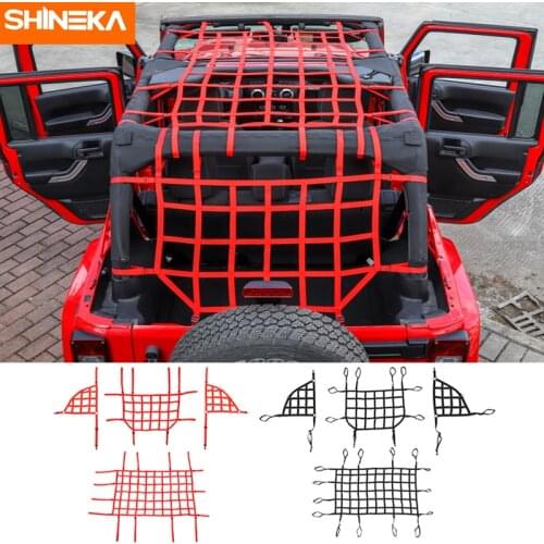 SHINEKA For Jeep Wrangler JK JL 2007-2020+ Car Trunk Roof Luggage Carrier Cargo Basket Trail Net For Wrangler JK JL Accesorries