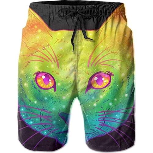 Mens Sweat Shorts Galactic Cats Quick-Dry Swim Trunk, Mens Swim Shorts with Mesh Lining