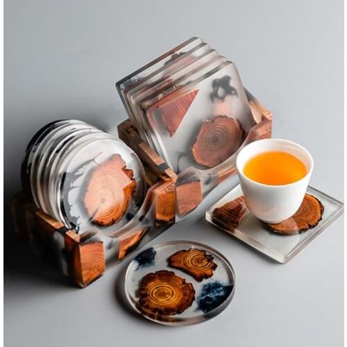 Resin Pine Coaster Heat Resistant Placemat Drink Tea Coffee Cup Pad Waterproof Reusable Table Decoration Pad