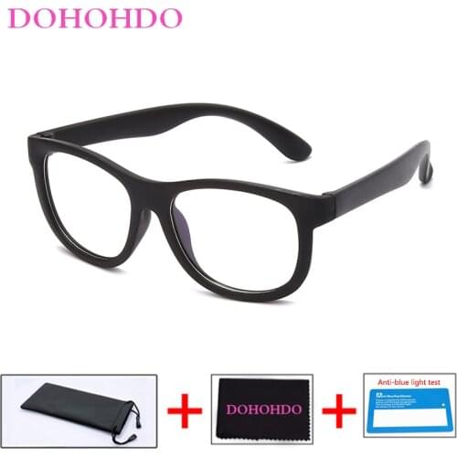 DOHOHDO Blue Light Blocking Glass Flexible TR90 Safe Eyeglasses Girls Boys Plain Mirror Anti-blue Light Silicone Goggles UV400