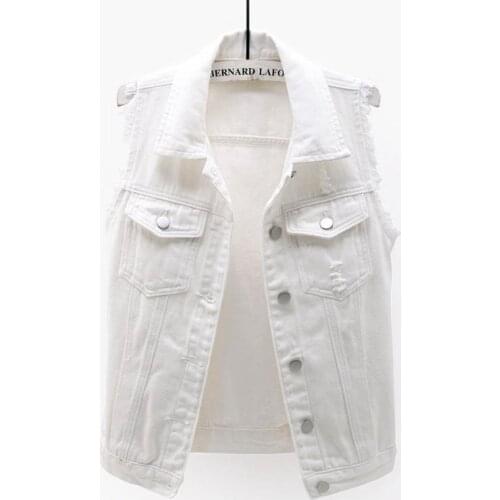 Womens Button Denim Sleeveless Vest Jean Jacket Fashion Waistcoat 2021 New Summer Vest Coat Outwear White Pink Plus Size S-5XL