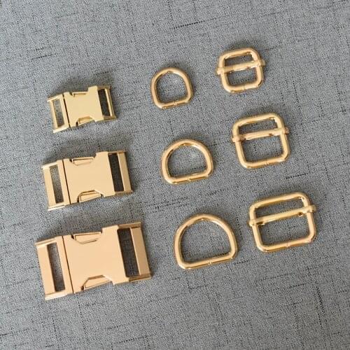 10 Sets 15mm/20mm/25mm Golden Metal Belt Straps Adjust Slider Release Buckle D Ring Webbing For Pet Dog Collar Dog Leash DIY
