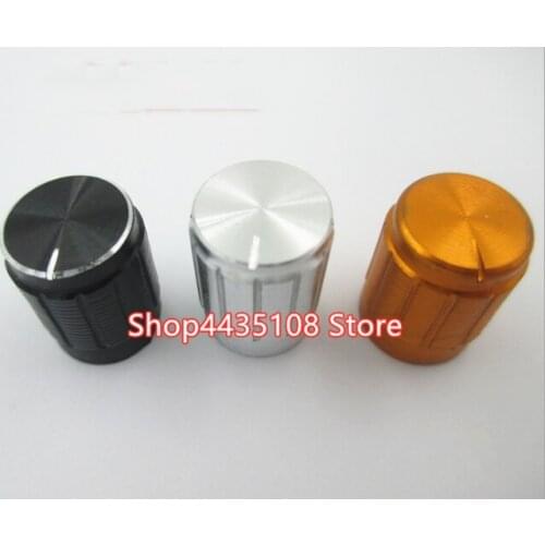 100pcs black silver aluminum alloy knob switch cap / 13mm * 17mm hole 6MM amplifier audio volume potentiometer DIY knob cover