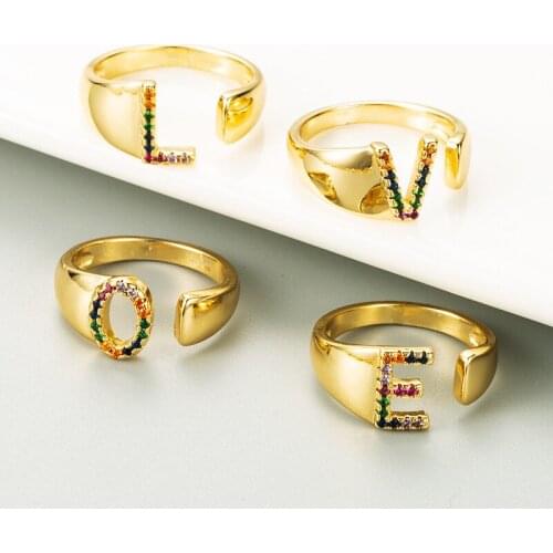 12 Pieces Wholesale Accessories Copper Rings Zircon Letter Opening Ring Mens And Womens Hip Hop Style