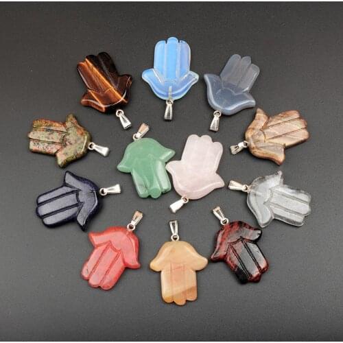 24pcs Big Size 39*35mm Palm Natural Stone Quartz Crystal Necklace Pendant Agates Druzy Reiki Healing Pendulum Jewelry Making