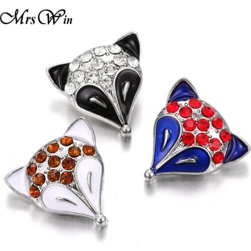 6pcs/lot New Snap Jewelry Rhinestone Oil Painting Fox Metal Snap Button Press Button for 18mm Snap Bracelets for Women Girl Gift