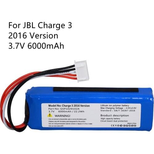 3.7V 6000mAh Battery GSP1029102A Replacement For JBL Charge 3 2016 Version+Tool Kit