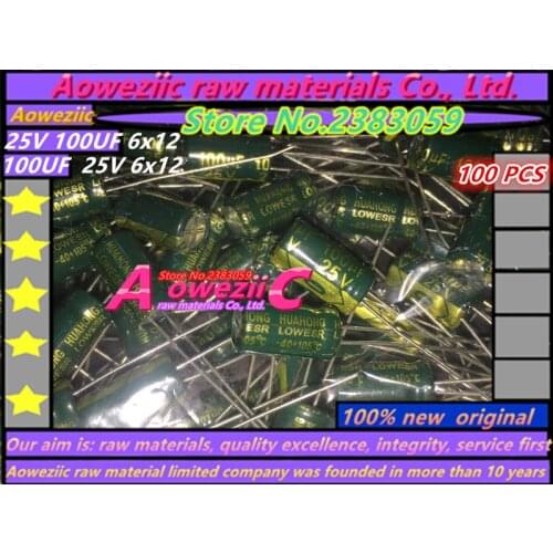 Aoweziic {100 PCS} 25V 100UF 6*12 high frequency low resistance long life electrolytic capacitor 100UF 25V 6X12