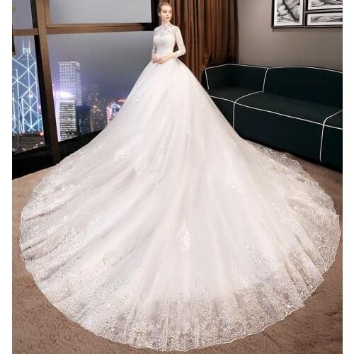 Robe De Soirée De Mariage Appliques High Neck Ball Gown Wedding Dresses Plus Sizes Suknia Slubna Tulle Vintage Vestidos De Novia