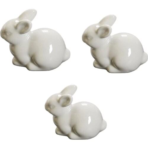 White Ceramic Bunnies Home Tabletop Bookshelf Easter Decorations Bunny Microlandscape Ornament for Garden Backyard Decor Crafts