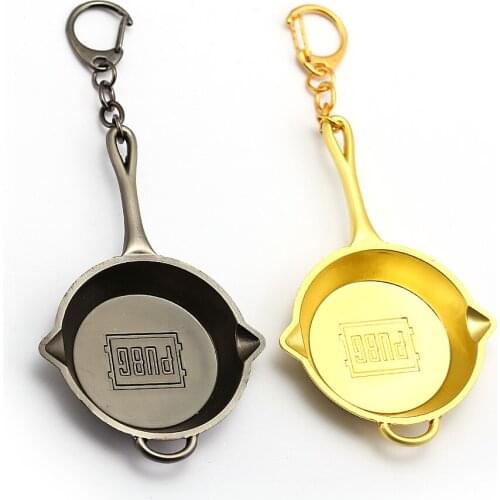 Mengtuyi PUBG Gray Gold Keychain Men Women Ribbon Around The Jedi Survival Chicken Game Fry Pan Keychain Accessory Gift