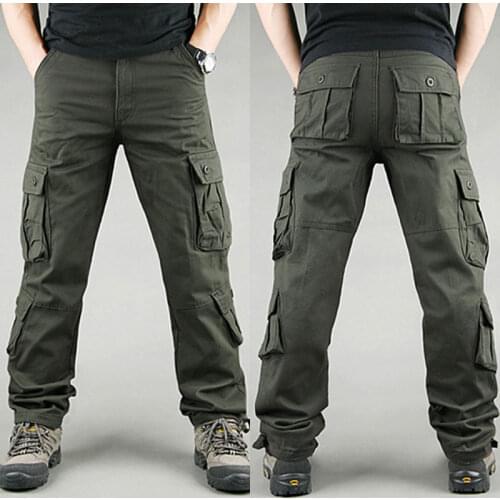 Fashion Male Casual Trousers Men Work Cargo Army Pants Pure Color Long Pants Men Overalls Trousers Pockets Cargo Tactical Longs