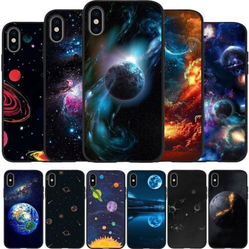 Art Star Space Moon black Silicone Phone Case For iPhone 12 XR XS Max 5 5S SE 2020 6 6S PLUS 7 8 X 11Pro Max 11 Cover