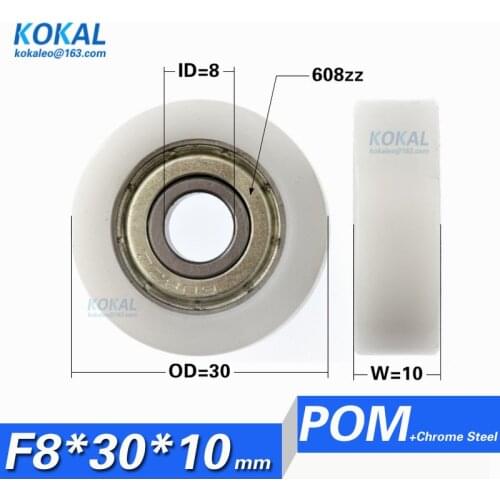 [F0830-10]Free shipping high quality ball bearing inner 8mm flat type plastic POM pulley roller 8*30*10mm 0830K