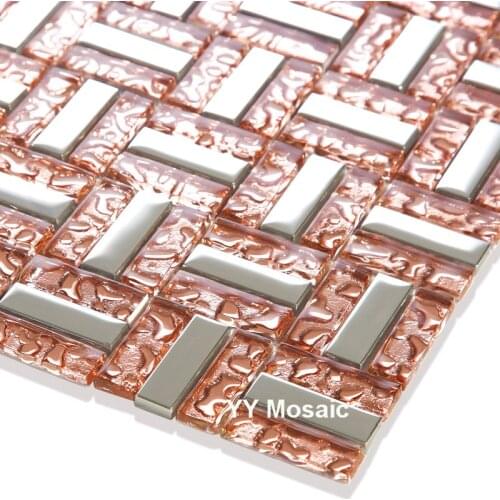 Electroplating silver color rose gold crystal glass mosaic tile for store decor load-bearing column showroom cafe fireplace mesh