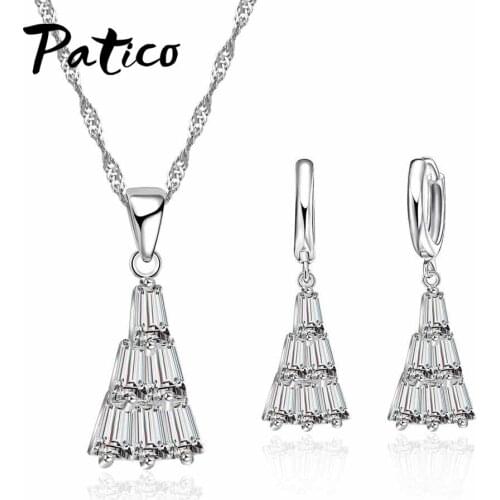 Wedding Jewellery Set 925 Sterling Silver Crystal Bridal Jewelry Sets For Women Long Necklace/Earrings Set Birthday Gifts