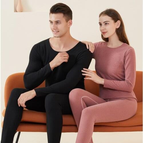Thermal Underwear Winter Thick Lovers Long Johns Shirt 2-piece Set Large Size Casual O-neck Mens Thermal Clothing Elastic Suit