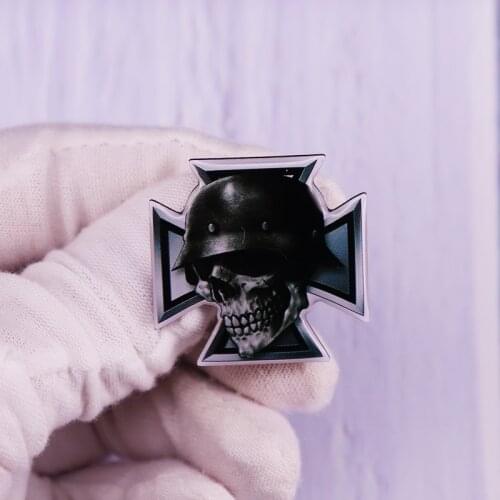 For Iron Cross Skull Enamel Pin Badge Metal Military Jewelry