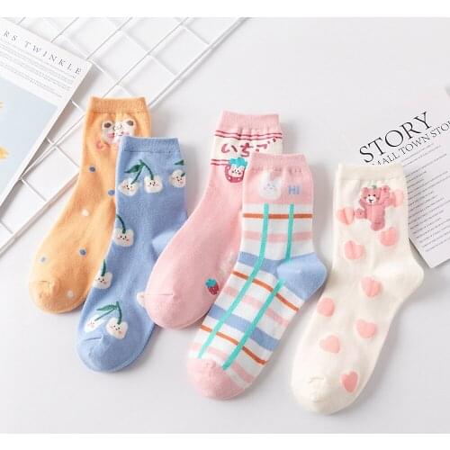 Lovely Autumn Womens Cotton Cartoon Bear Fashionable Kawaii Socks For Girl Female Lovely Animal Socks Fall Winter Warm Meias