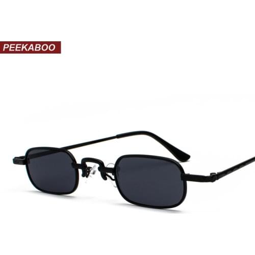 Peekaboo small narrow rectangle sunglasses men retro 2019 clear lens metal frame male sun glasses for women square black