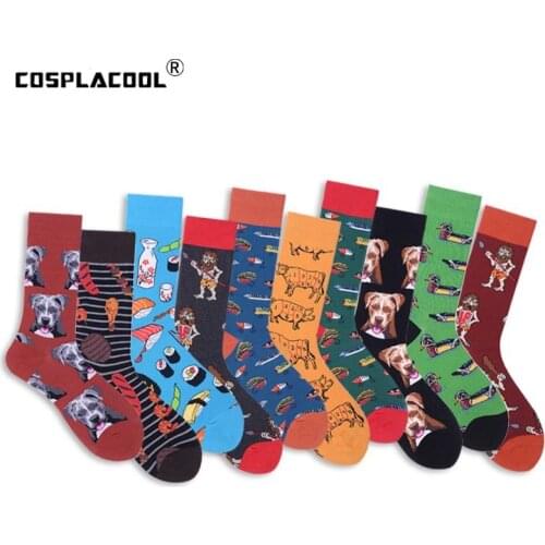 [COSPLACOOL]Mens Sushi Animals Dog Pig Novelty Socks Combed Cotton Funny Socks Men Big Size Crew Skateboard Socks Calcetines
