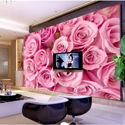 3D Pink Rose Wall Mural Large Photo Murals for Living Room Bedroom Home Wall Decor