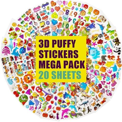 New 20 Sheets/lot Cartoon Stickers 3D Cartoon Princess Random Puffy Stickers Children Birthday Gifts For Boys Girls Diy Stickers
