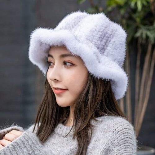 2021 Fashion New Mink Hat Hand Knitted 100% Real Mink Hat Winter Warm Hat Fashion Lady Hat