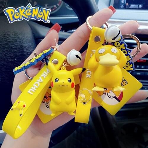Genuine Pokemon Pikachu Mobile Lanyard Jenny Turtle Cartoon Anime Figure Doll Car Keychain Bag Key Chain Key Rope Birthday Gifts
