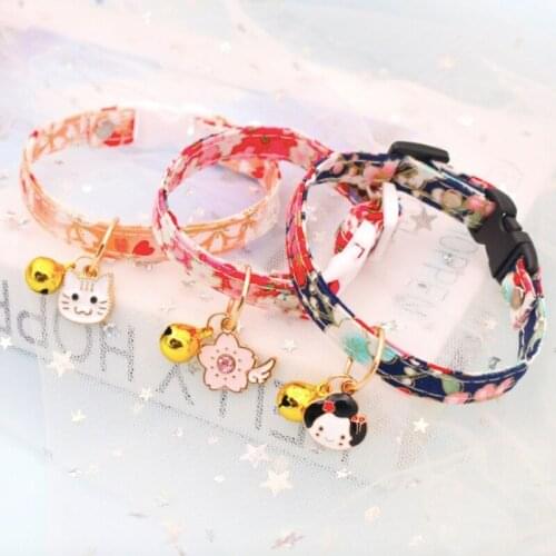 Pet Cat Collar Cute Print Dog Bell Collar Adjustable Ribbon Collar for Cats Small Dogs Puppy Neck Strap Pet Supples