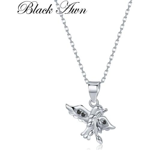 BLACK AWN Classic 925 Sterling Silver Jewelry Bird Necklace for Women Black Spine Female Gift K061