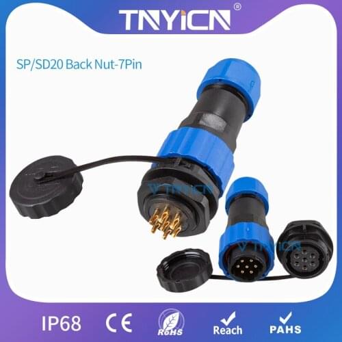 IP68 Waterproof Connector SP/SD20 Back Nut-7Pin Panel Mount Wire Cable Connectors Aviation Plug&Socket Led Connector Jack&Femal
