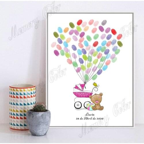 Personalized Name Date Baby Carriage Fingerprint DIY Guestbook For Baby Shower Kids Baptism Birthday Party Souvenir