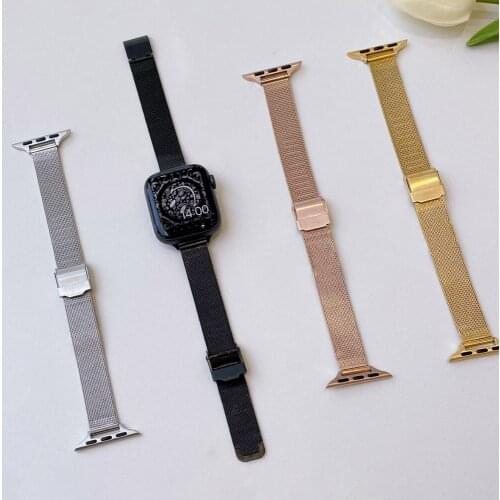 Band for Apple watch Band Women Correa Stainless Steel Bracelet iWatch series 6 5 4 3 SE 40mm 44mm 38mm 40mm Slim Metal Strap