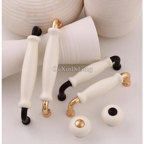 Luxury 10PCS European American Style Ceramic Kitchen Door Furniture Handle Cupboard Drawer Wardrobe Cabinet Pull Handles & Knobs