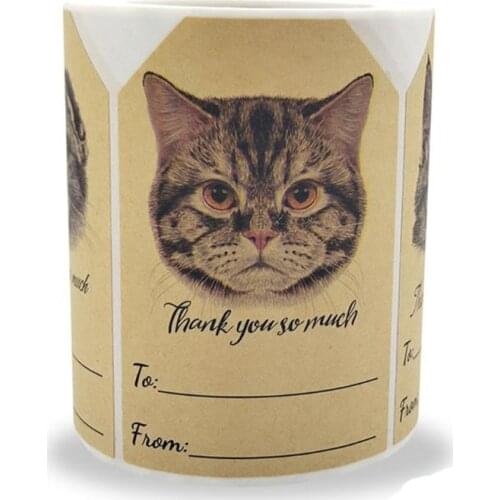Cute Cat Head Thank You Sticker Labels Sealing Kraft Paper Stickers Stationery & Office Supply Decoration Scrapbooking 50PCS
