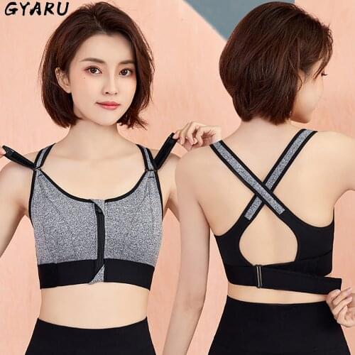 GYARU Sports Bra Women Sportswe Crop Top Adjustable Belt Zipper Yoga Running Bras Push Up Vest Shockproof Underwear Gym Bralette