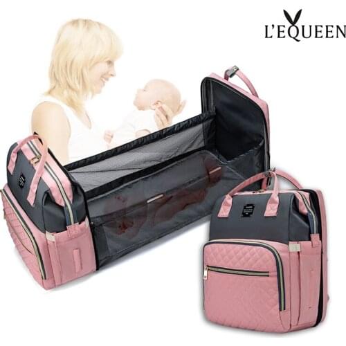 Lequeen Baby Diaper Bag Maternity Bed Backpack For Baby Convenient Nappy Bag Large Capacity Nursing Bag For Stroller With Gift