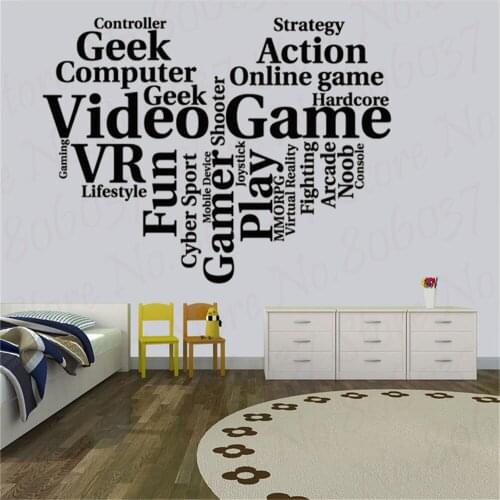 Vinyl Wall Decal Gamer Heart Words Cloud Gaming Art Geek Room Stickers Mural Home Poster Mural Wall Art Decoration WL885