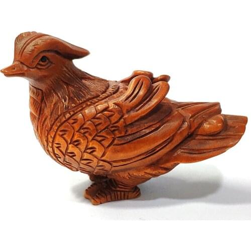 Y7332 - 2" Hand Carved Japanese Boxwood Netsuke Figurine Carving: Pretty Bird