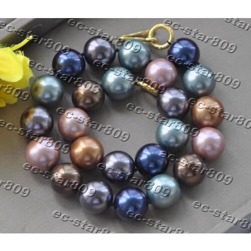 Z11317 18"-34" 16mm Blue Coffee Green Round South Sea Shell Pearl Necklace Women Fasion Jewelry