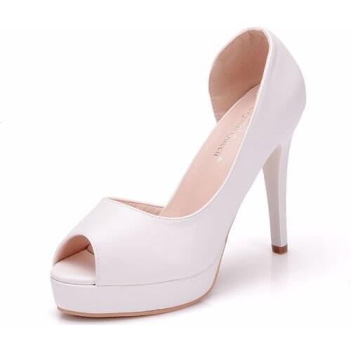 Women sandals wedding Party banquet PU Slip On 11CM Thin High Heels Peep Toe women shoes sandalias mujer 2020 size 35-42